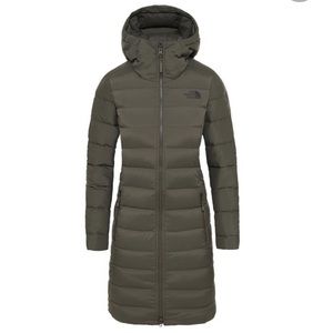 NWT The North Face army/taupe green stretch down parka women’s jacket